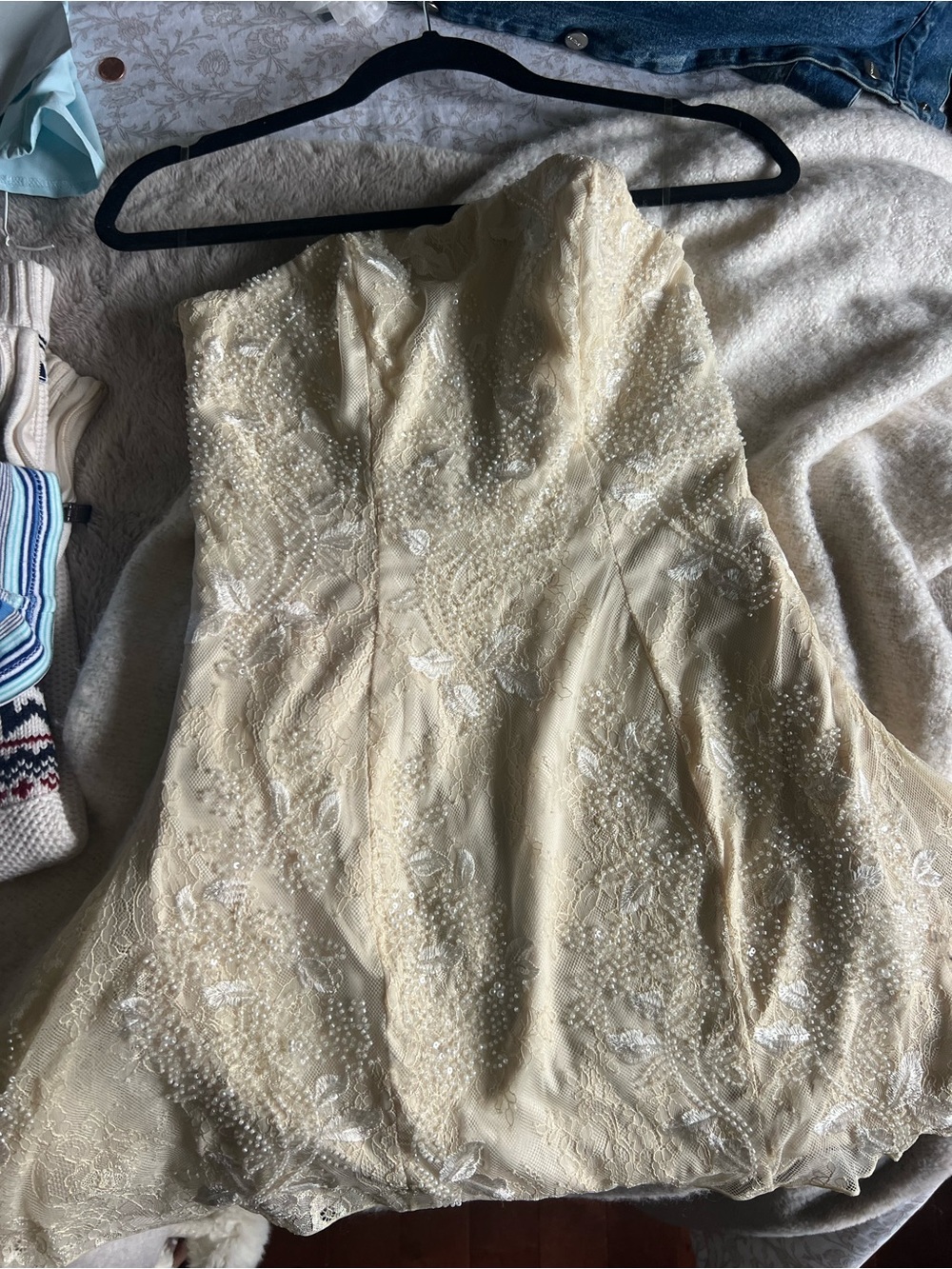 Oh Polly Strapless Ivory-Beaded Party Dress